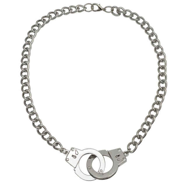 FC990-SIL ALUMINUM CHAIN HANDCUFF NECKLACE