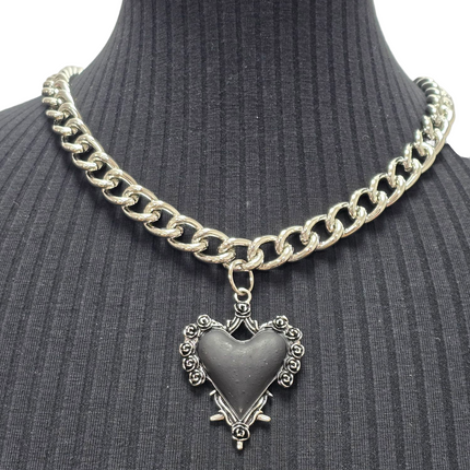 FC993R STEEL REGULAR CHAIN ROSE HEART THORNE PENDANT