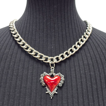 FC993R STEEL REGULAR CHAIN ROSE HEART THORNE PENDANT