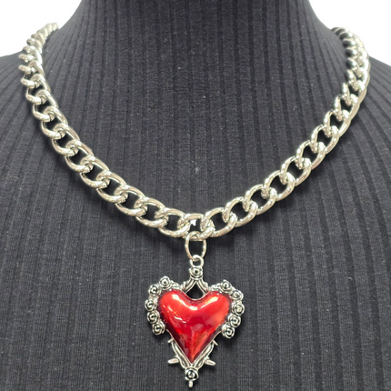 FC993R STEEL REGULAR CHAIN ROSE HEART THORNE PENDANT