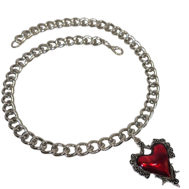 FC993R STEEL REGULAR CHAIN ROSE HEART THORNE PENDANT