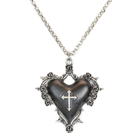 FC994 SPIKED HEART WITH CROSS DESIGN PENDANT CHAIN