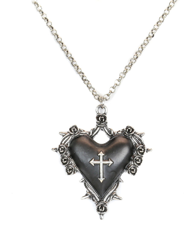 FC994 SPIKED HEART WITH CROSS DESIGN PENDANT CHAIN