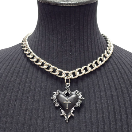 FC994R  CROSS STEEL REGULAR CHAIN ROSE HEART THORNE PENDANT