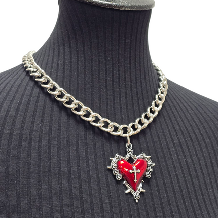 FC994R  CROSS STEEL REGULAR CHAIN ROSE HEART THORNE PENDANT