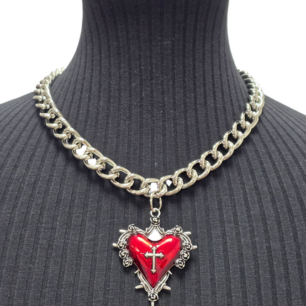 FC994R  CROSS STEEL REGULAR CHAIN ROSE HEART THORNE PENDANT