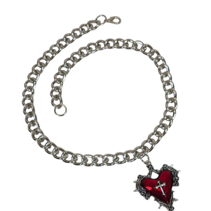 FC994R  CROSS STEEL REGULAR CHAIN ROSE HEART THORNE PENDANT