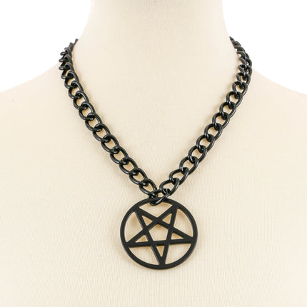 FC996L-BS  BLACK CHAIN LARGE 2" PENTAGRAM NECKLACE