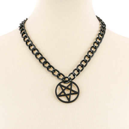 FC996L-BLK  BLACK CHAIN SMALL 1" PENTAGRAM NECKLACE