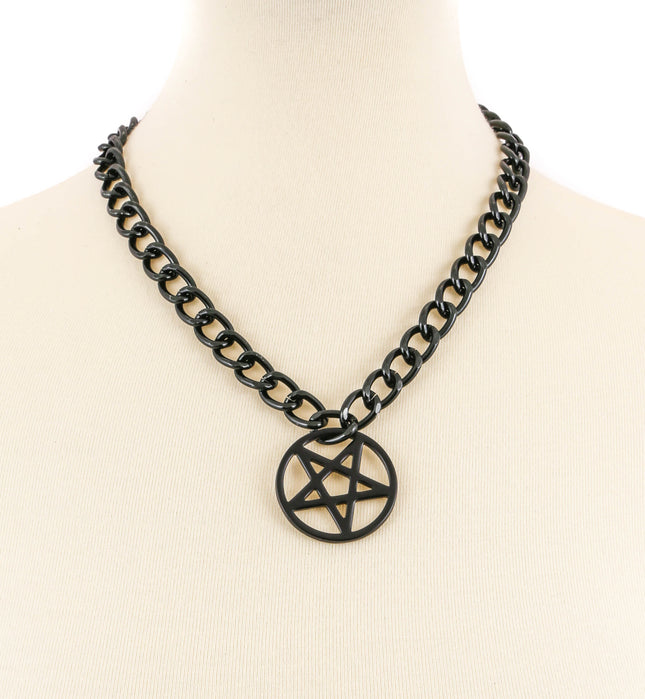 FC996L-BLK  BLACK CHAIN SMALL 1" PENTAGRAM NECKLACE