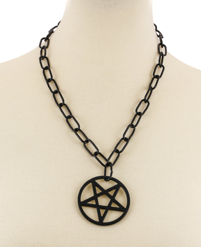 FC997 LARGE/MEDIUM PENTAGRAM PENDANT BLACK SQUARE CHAIN