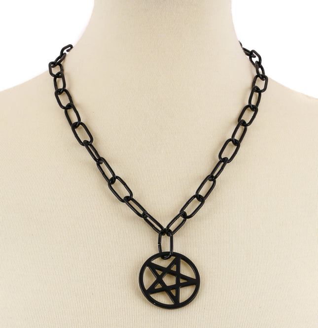 FC997 LARGE/MEDIUM PENTAGRAM PENDANT BLACK SQUARE CHAIN
