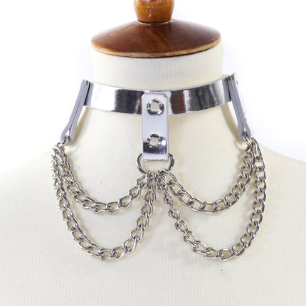 FCK106P HANGING CHAIN 3 STRAP PATENT LEATHER CHOKER