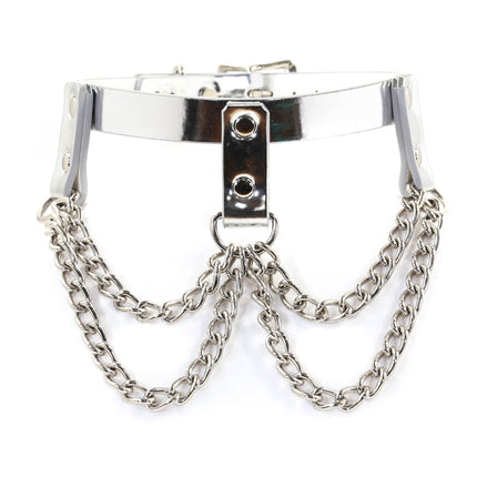 FCK106P HANGING CHAIN 3 STRAP PATENT LEATHER CHOKER