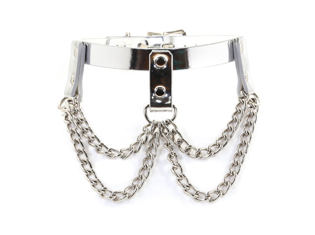 FCK106P HANGING CHAIN 3 STRAP PATENT LEATHER CHOKER