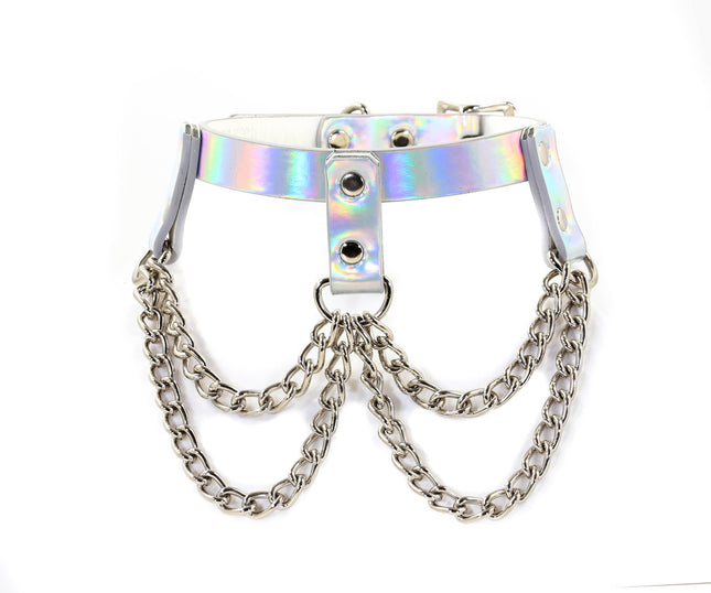 FCK106RN HANGING CHAIN 3 STRAP RAINBOW CHOKER