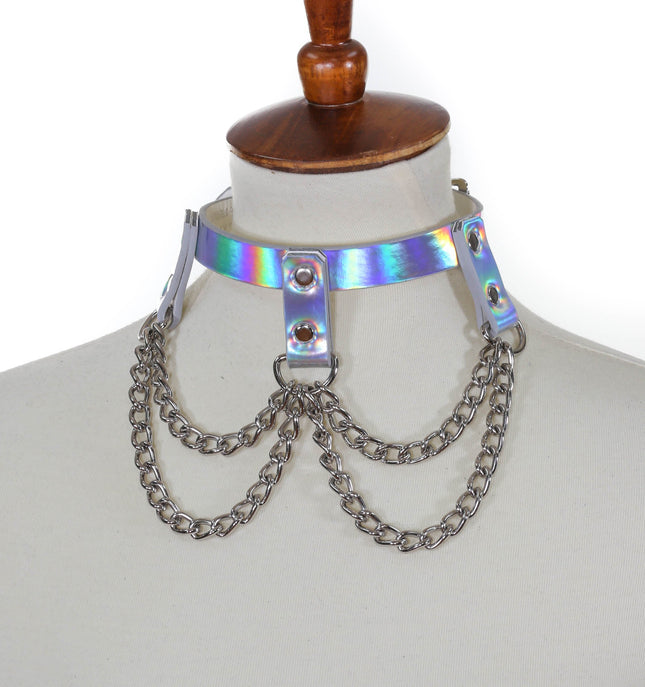 FCK106RN HANGING CHAIN 3 STRAP RAINBOW CHOKER