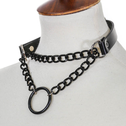FCK110 RING CHIAN CHOKE LEASH CHOKER NECKLACE