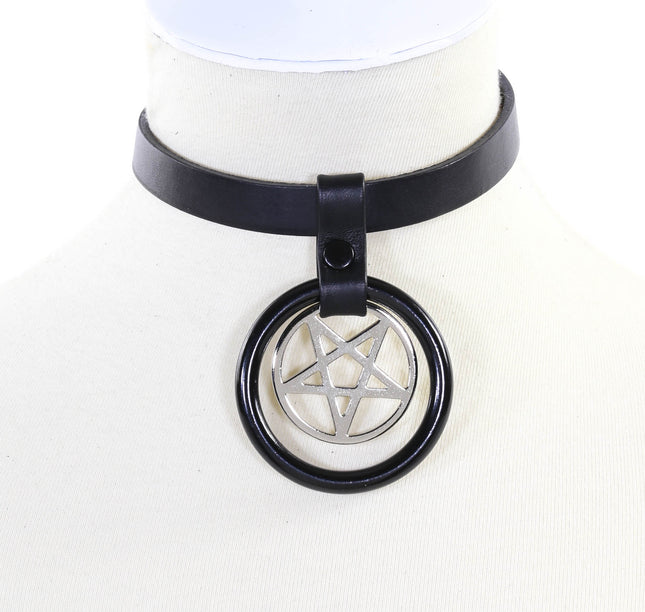 FCK116 HANGING RING PENTAGRAM CHOKER