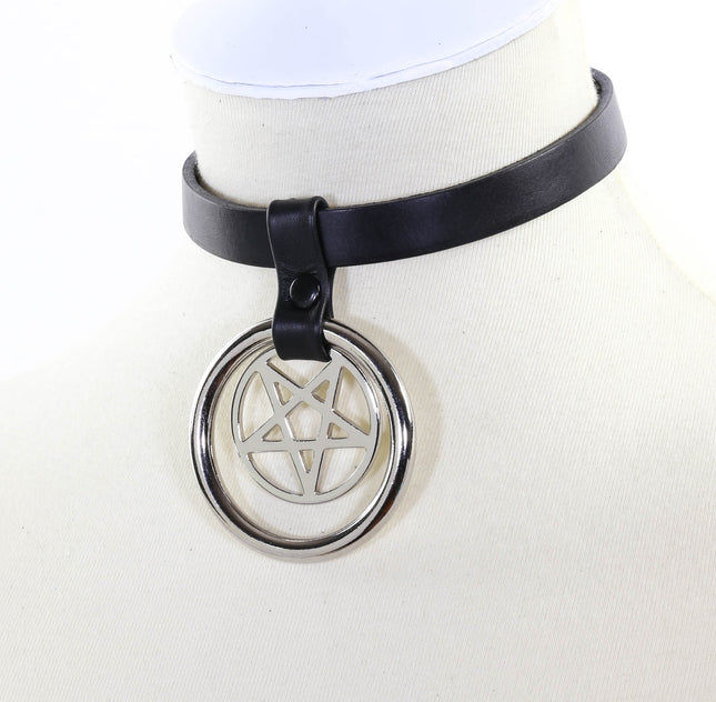 FCK116 HANGING RING PENTAGRAM CHOKER