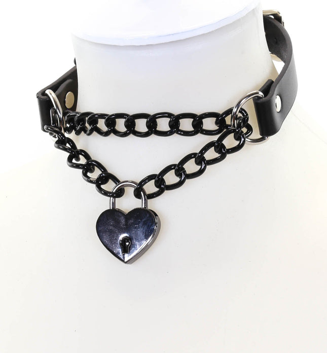 FCK123HT DOUBLE CHAIN HEART LOCK CHOKER