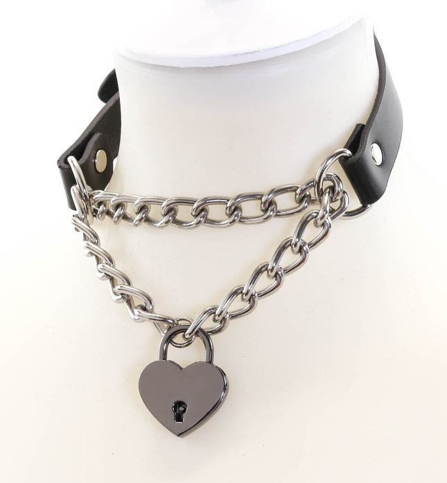 FCK124HT DOUBLE CHAIN HEART LOCK CHOKER
