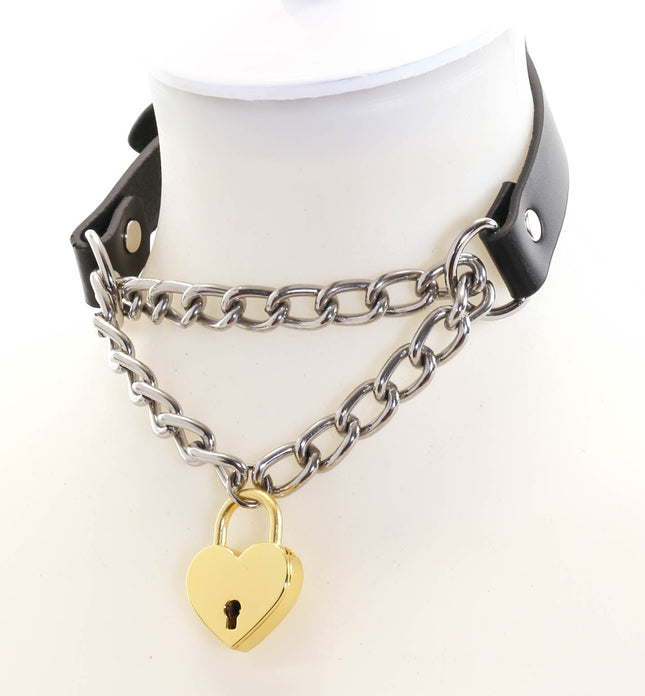 FCK124HT DOUBLE CHAIN HEART LOCK CHOKER