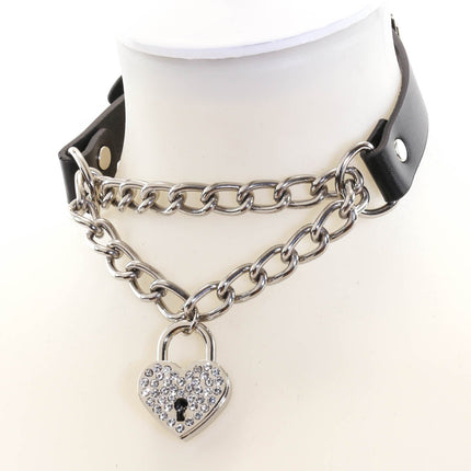 FCK124HT DOUBLE CHAIN HEART LOCK CHOKER