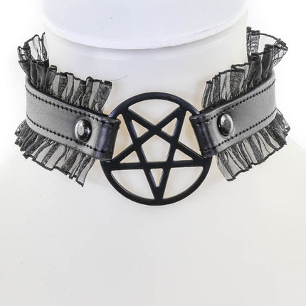 FCK130 PENTAGRAM LACE TRIM GOTH COLLAR