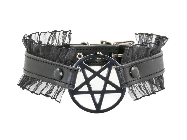 FCK130 PENTAGRAM LACE TRIM GOTH COLLAR
