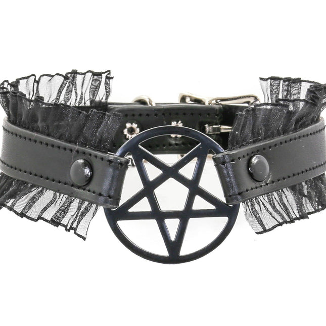 FCK130 PENTAGRAM LACE TRIM GOTH COLLAR