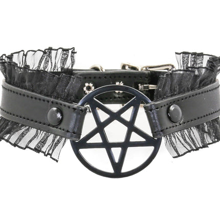FCK130 PENTAGRAM LACE TRIM GOTH COLLAR