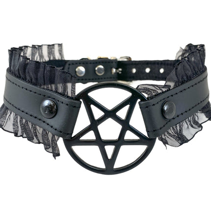 FCK130 PENTAGRAM LACE TRIM GOTH COLLAR
