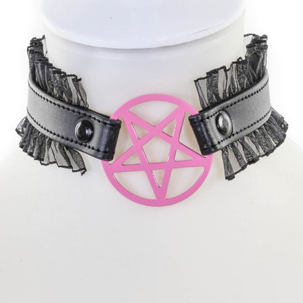 FCK130 PENTAGRAM LACE TRIM GOTH COLLAR