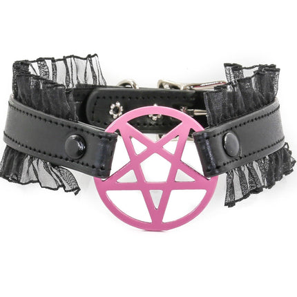 FCK130 PENTAGRAM LACE TRIM GOTH COLLAR
