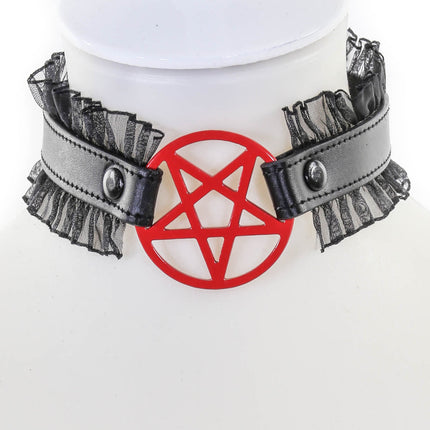 FCK130 PENTAGRAM LACE TRIM GOTH COLLAR