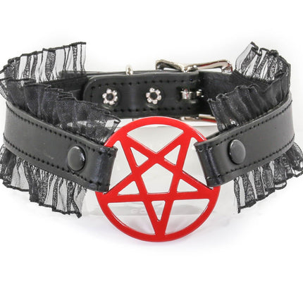 FCK130 PENTAGRAM LACE TRIM GOTH COLLAR