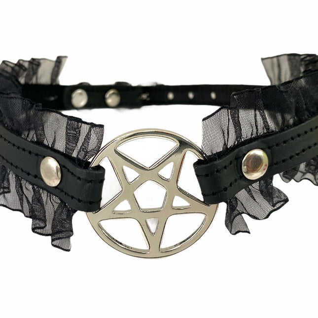 FCK130 PENTAGRAM LACE TRIM GOTH COLLAR