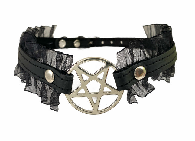FCK130 PENTAGRAM LACE TRIM GOTH COLLAR