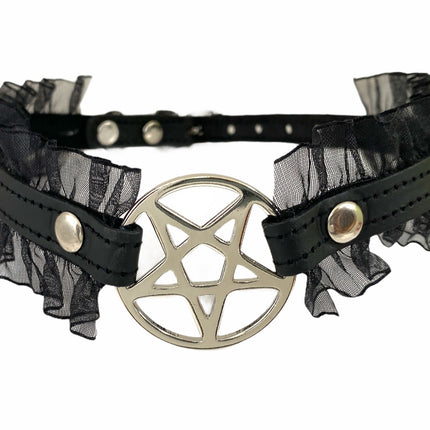 FCK130 PENTAGRAM LACE TRIM GOTH COLLAR