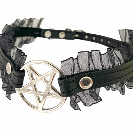 FCK130 PENTAGRAM LACE TRIM GOTH COLLAR