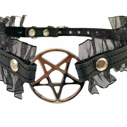 FCK130 PENTAGRAM LACE TRIM GOTH COLLAR