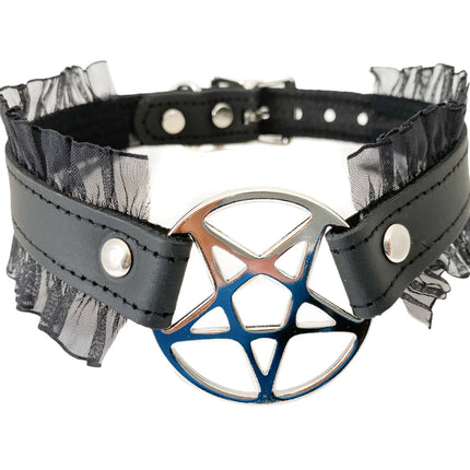 FCK130 PENTAGRAM LACE TRIM GOTH COLLAR