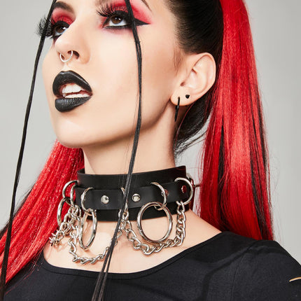 FCK134  VEGAN  1 3/4" WIDE CHAIN RING BONDAGE CHOKER