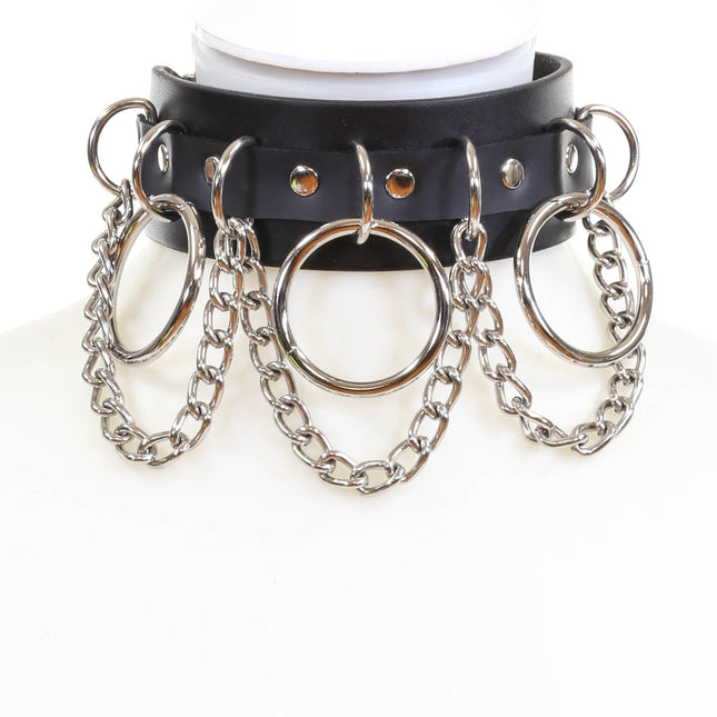 FCK134  VEGAN  1 3/4" WIDE CHAIN RING BONDAGE CHOKER