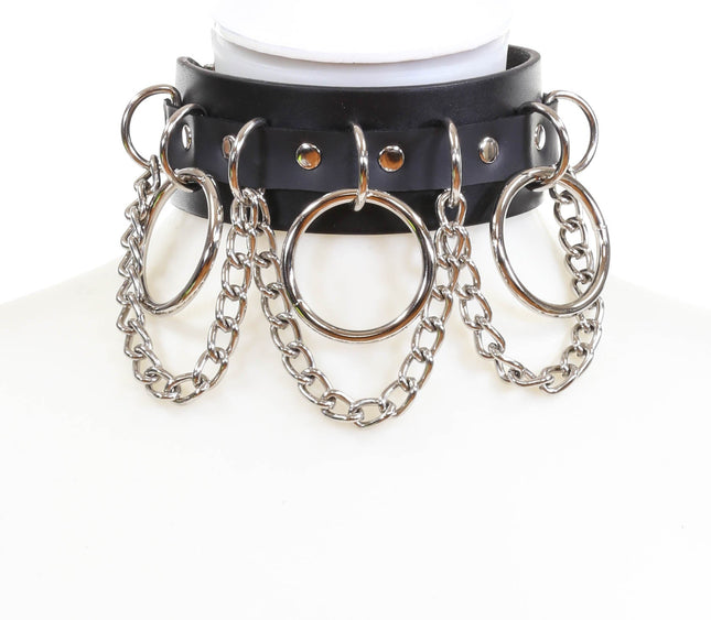 FCK134  VEGAN  1 3/4" WIDE CHAIN RING BONDAGE CHOKER