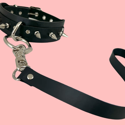 FCK135LEASH SPIKE O RING BIONDAGE LEASH COLLAR