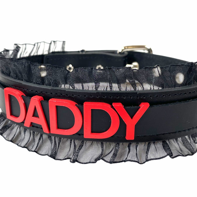 FCK160-RS 1 1/4" WIDE  LACE FETISH  STAINLESS STEEL LETTER WORDS ID NAME CHOKER
