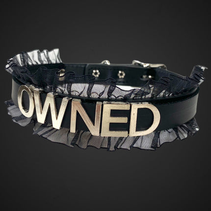 FCK160   1 1/4" WIDE BONDAGE FETISH  STAINLESS STEEL LETTER WORDS ID NAME CHOKER