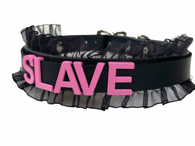 FCK162-PS 1 1/4"  LACE FETISH  STAINLESS STEEL LETTER WORDS ID NAME CHOKER
